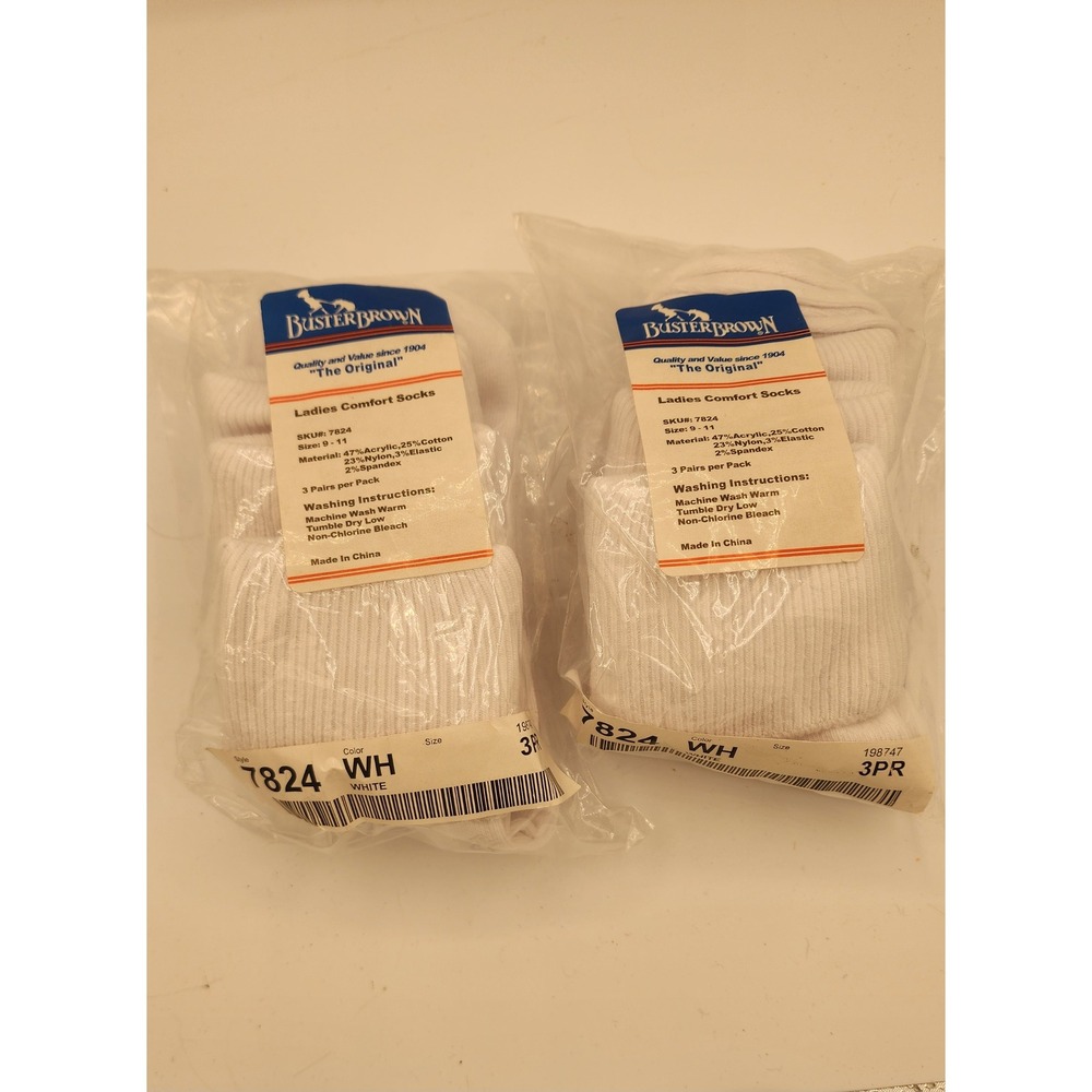 Buster Brown Comfort Socks 6 Pairs White Ribbed Vintage Style 7824 Size 9-11